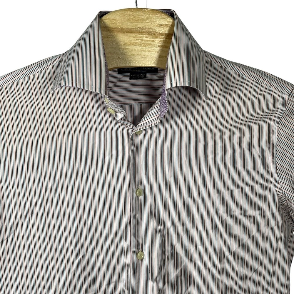 Eredi Pisano Roma Mens Striped Dress Shirt 15.75 40 Made in Italy Cotton Multi